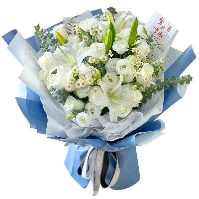 扬州11朵白玫瑰桔梗百合，爱永恒不息